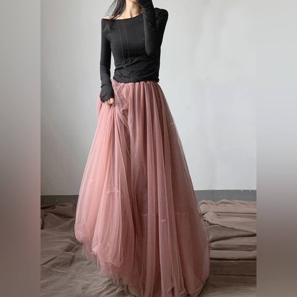 French pink tulle maxi skirt
